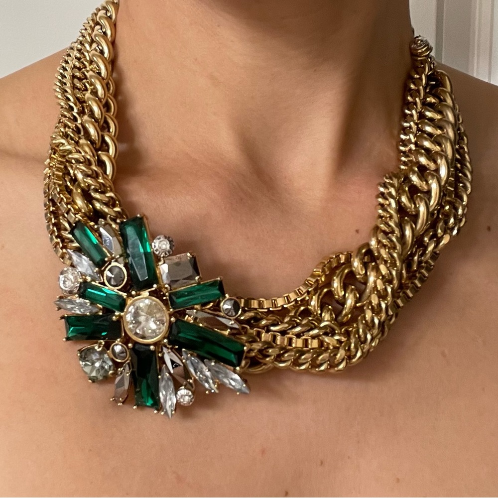 Henri Bendel gold and emerald necklace